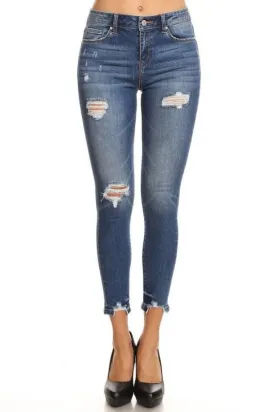 Chewed Hem Stretchy Soft Ankle Skinny Jeans - EP3086