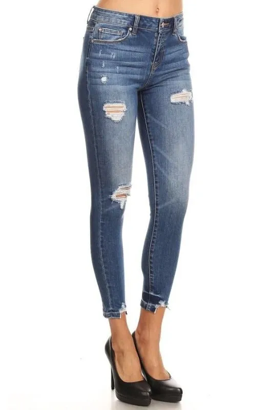 Chewed Hem Stretchy Soft Ankle Skinny Jeans - EP3086