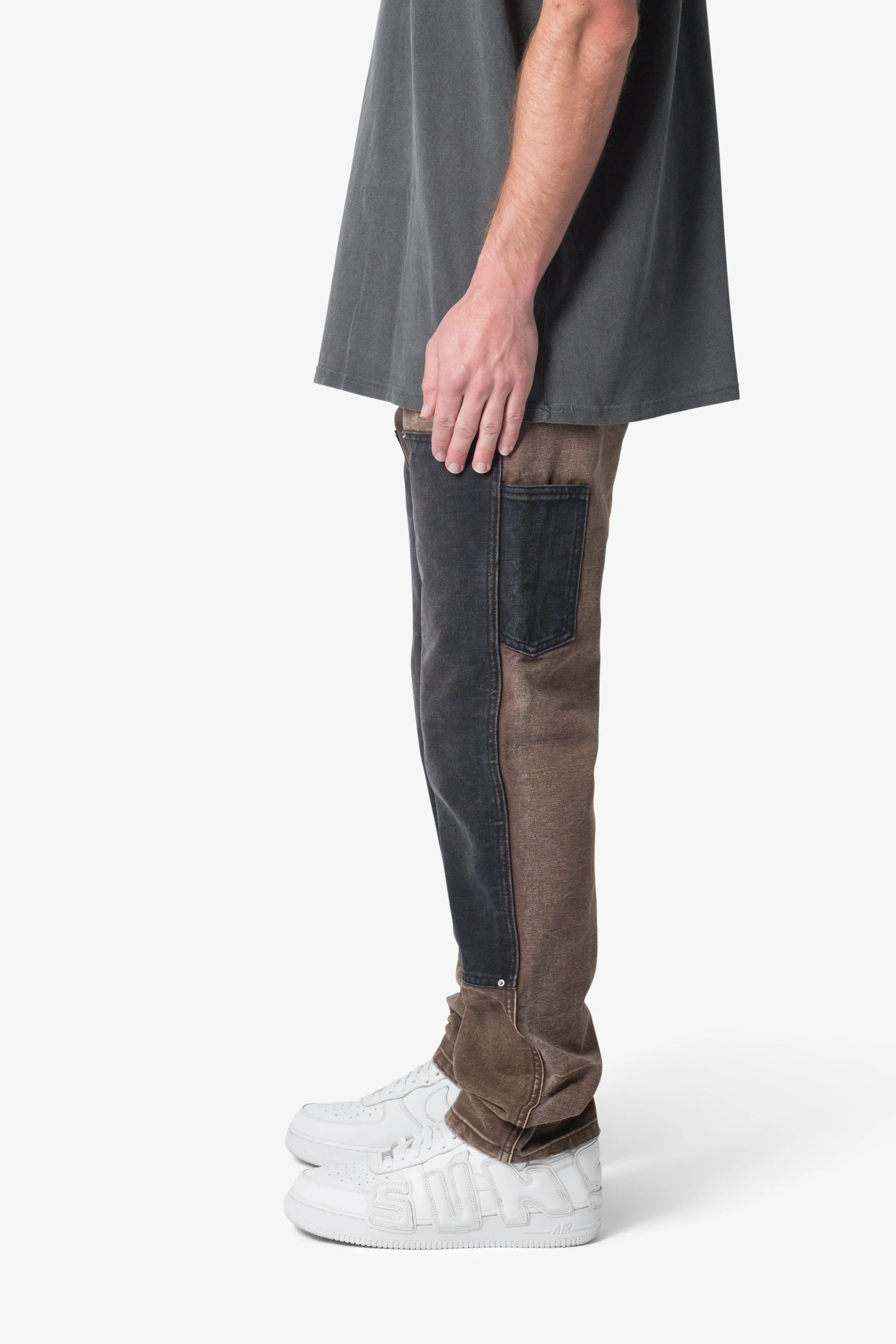 Contrast Double Knee Denim - Brown