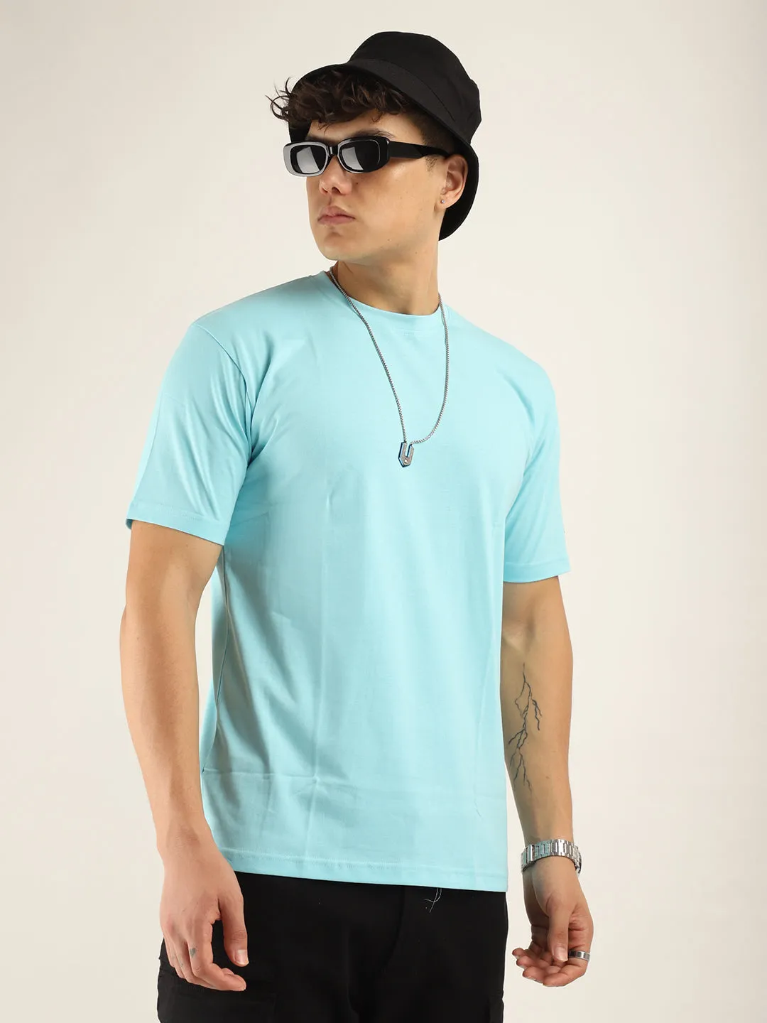 Cyan Cotton Slim Fit T-Shirt