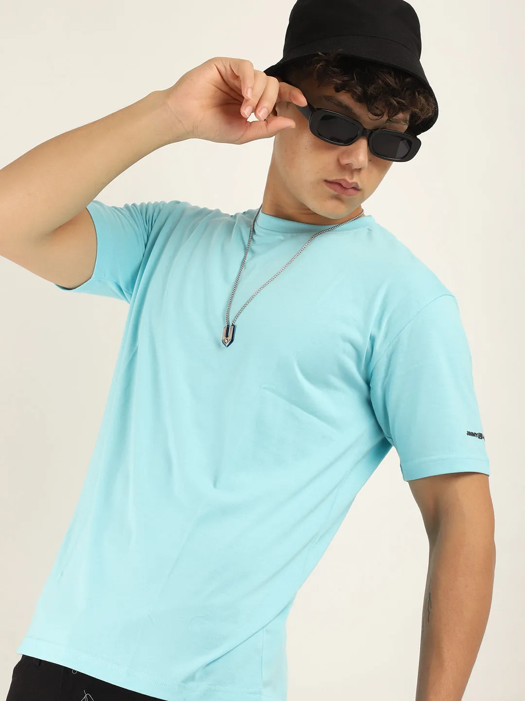 Cyan Cotton Slim Fit T-Shirt