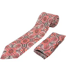 Daniel Ellissa Tie and Handkerchief - Red Vintage Floral T75