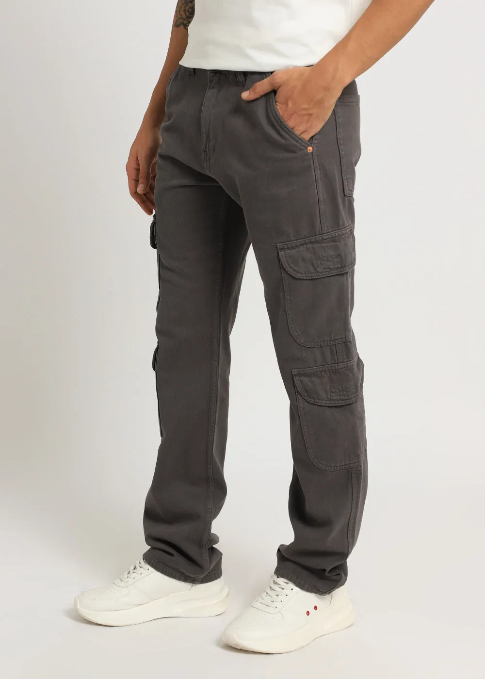 Dark Gray Double Pocket Cargo Denim