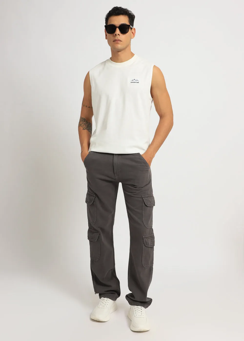 Dark Gray Double Pocket Cargo Denim