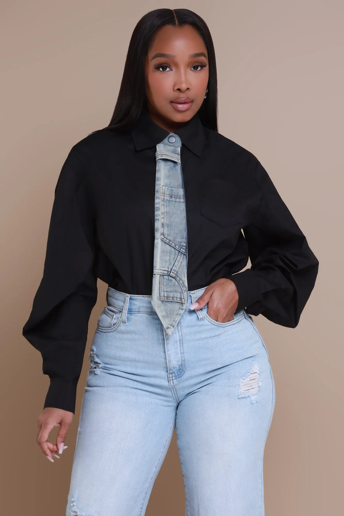 Day To Night Oversized Blouse - Black