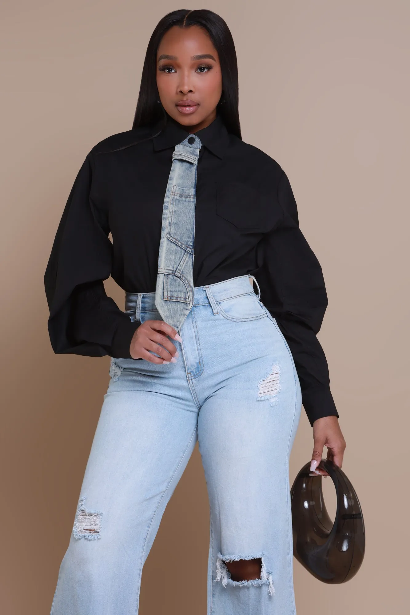 Day To Night Oversized Blouse - Black