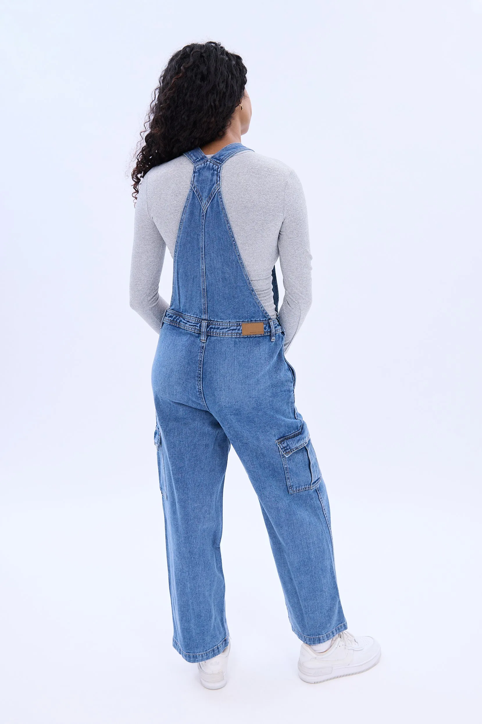 Denim Cargo Baggy Overalls