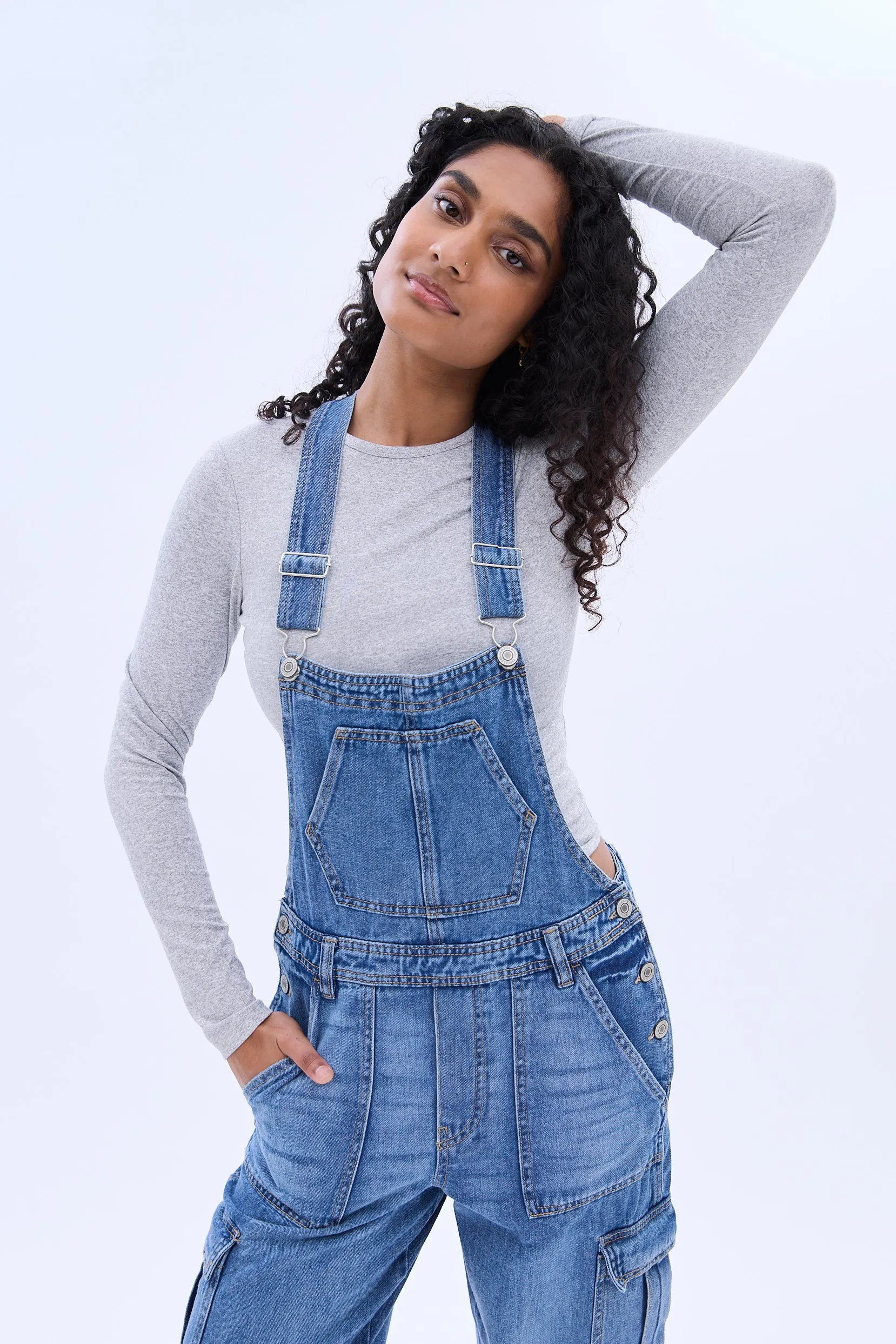 Denim Cargo Baggy Overalls