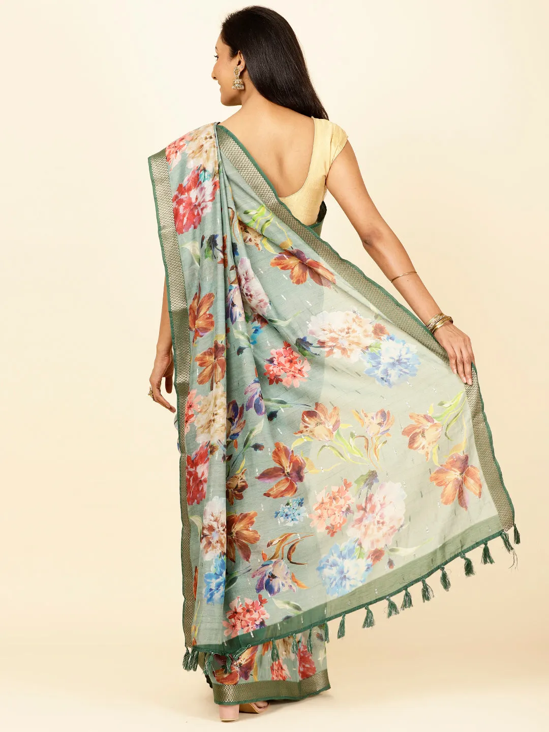 Digital Floral Printed Cotton Saree