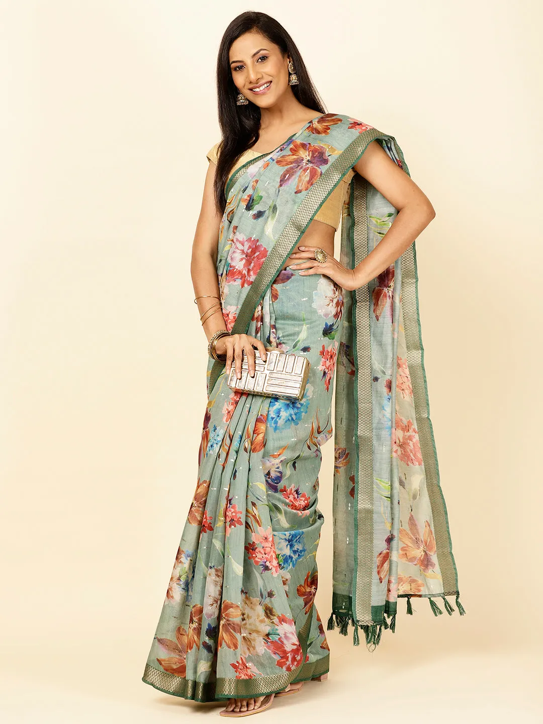 Digital Floral Printed Cotton Saree