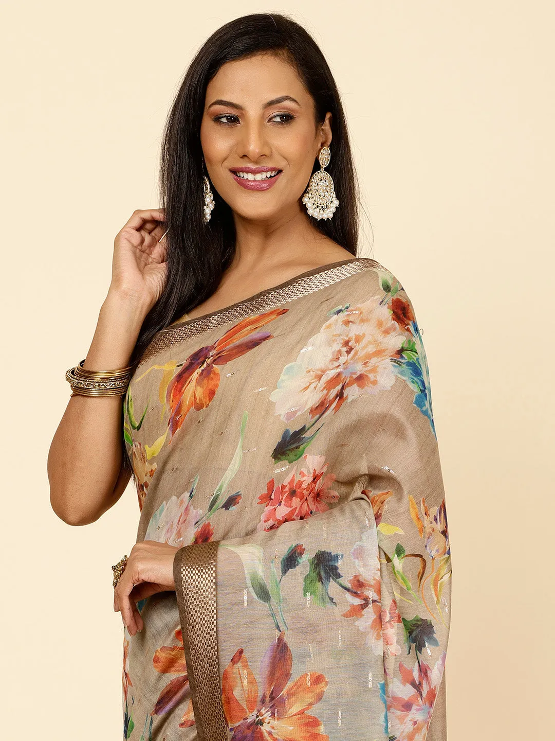 Digital Floral Printed Cotton Saree