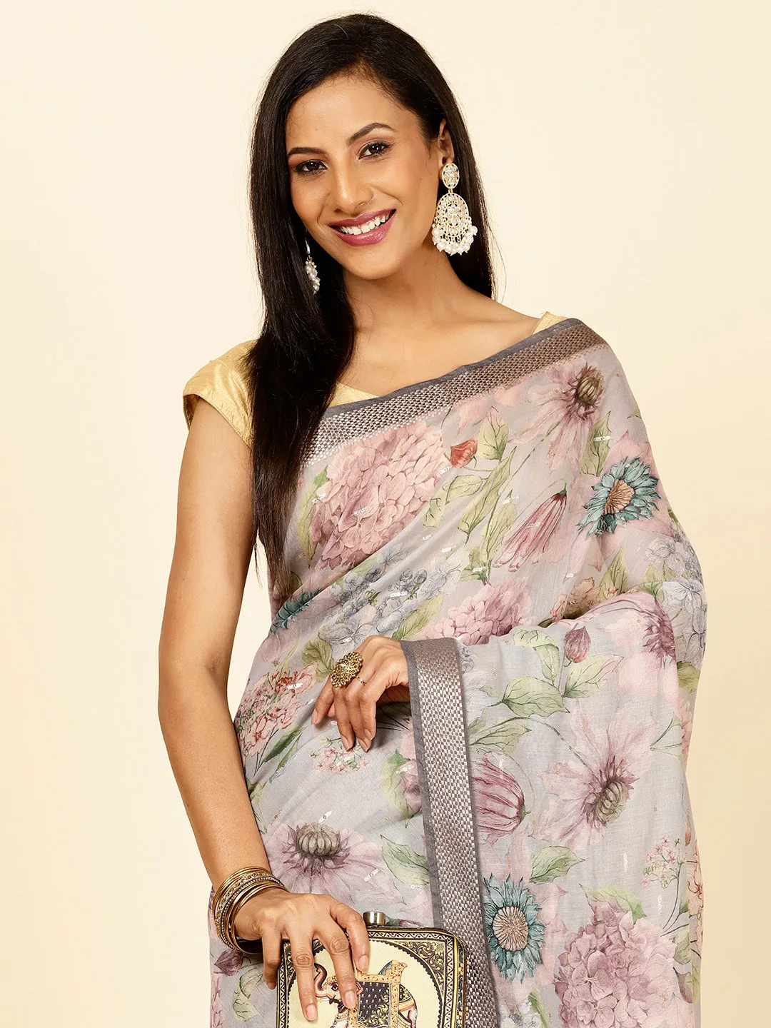 Digital Floral Printed Cotton Saree