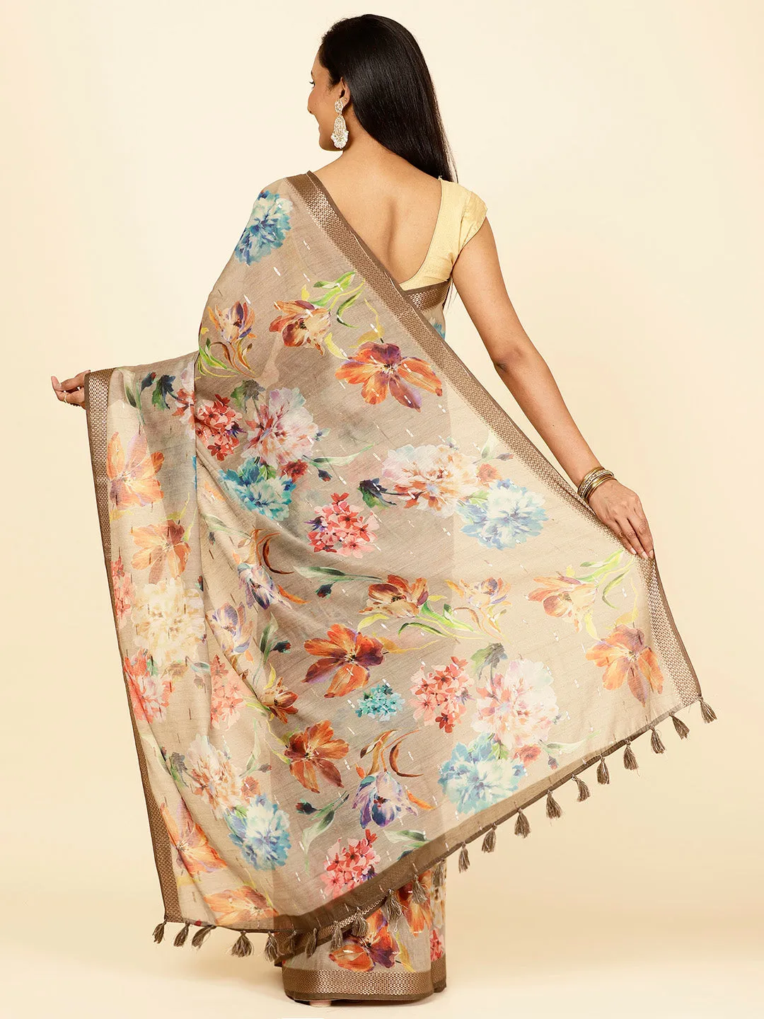 Digital Floral Printed Cotton Saree