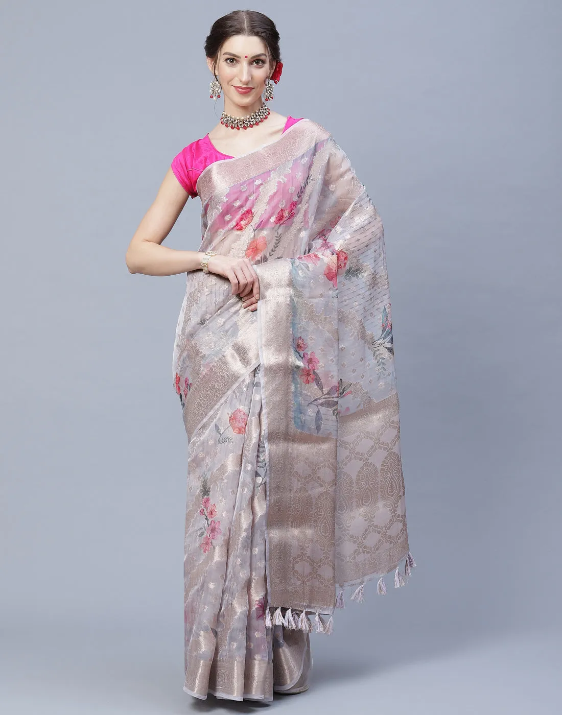 Digital Floral Printed Organza Saree