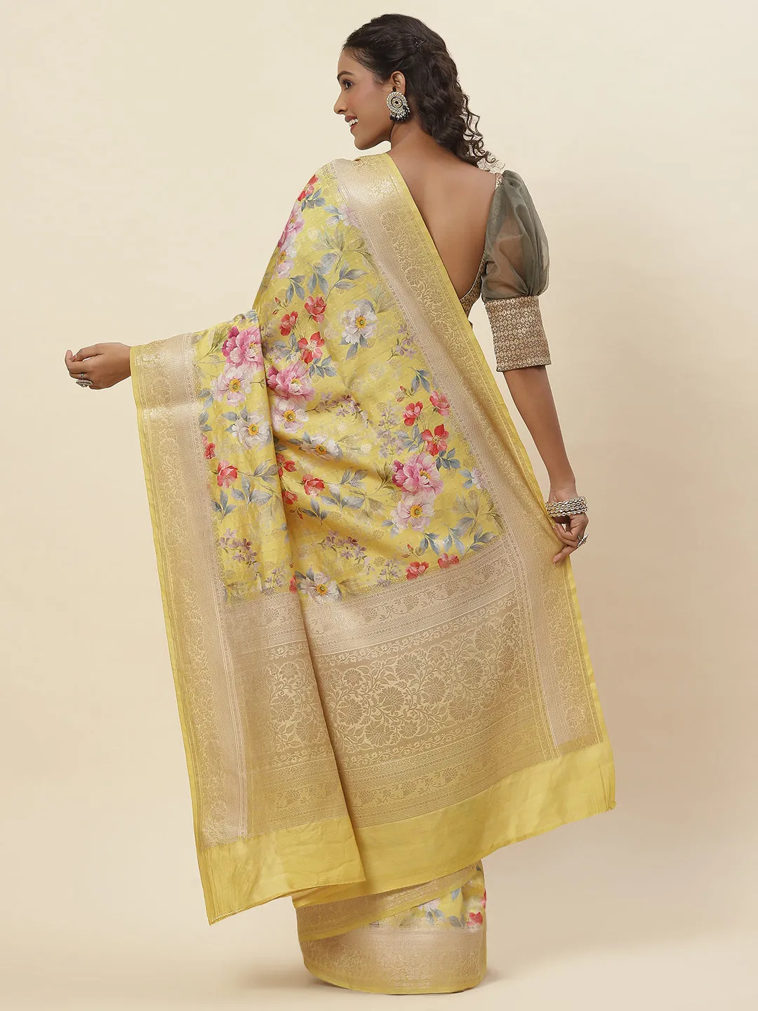 Digital Floral Printed Tussar Saree