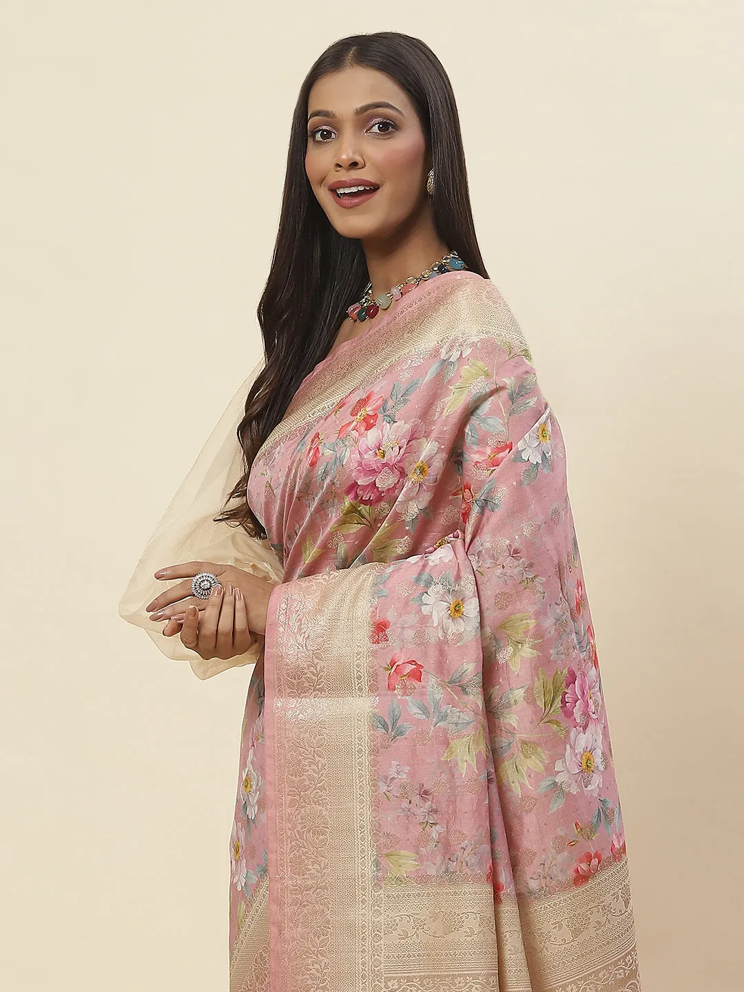 Digital Floral Printed Tussar Saree