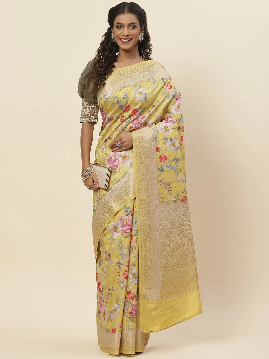 Digital Floral Printed Tussar Saree