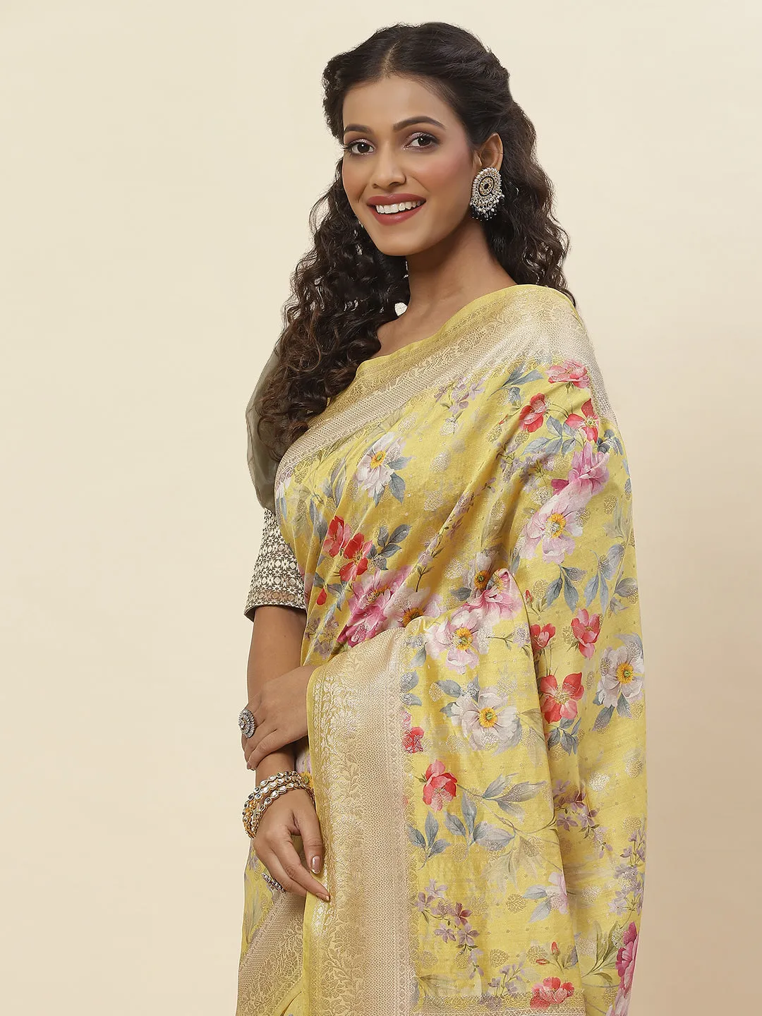 Digital Floral Printed Tussar Saree