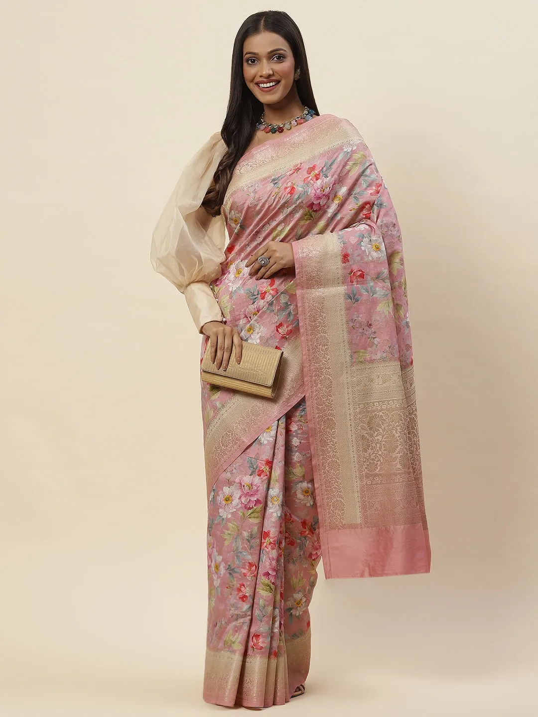 Digital Floral Printed Tussar Saree