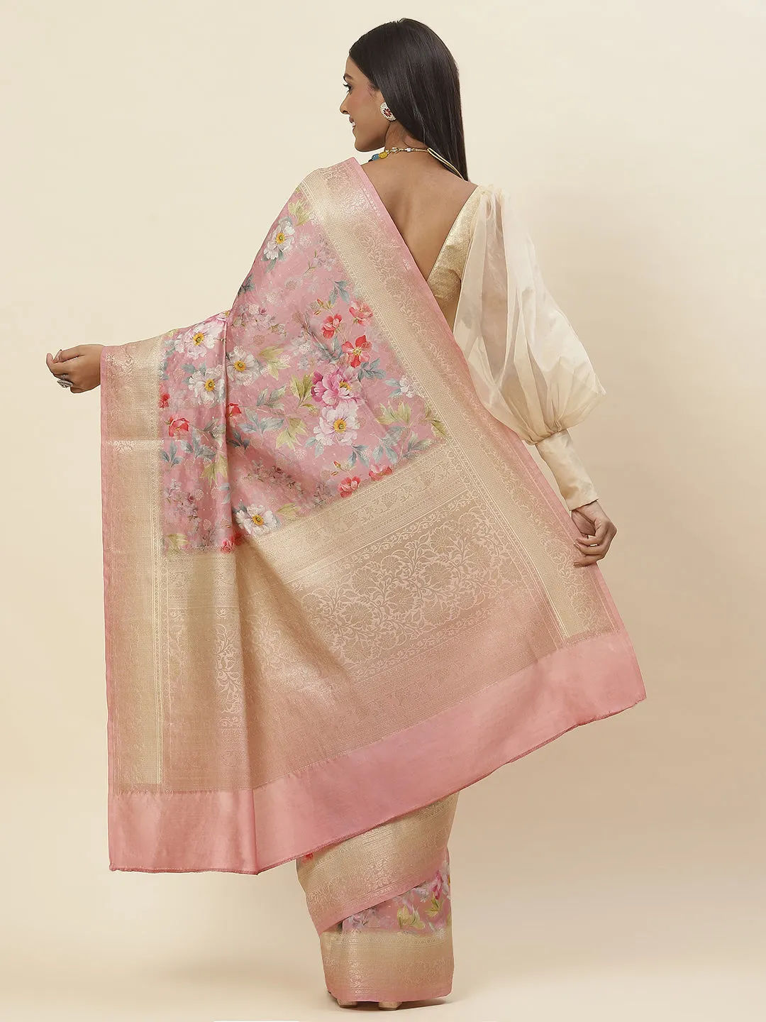 Digital Floral Printed Tussar Saree