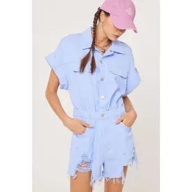 Distressed Color Denim Romper