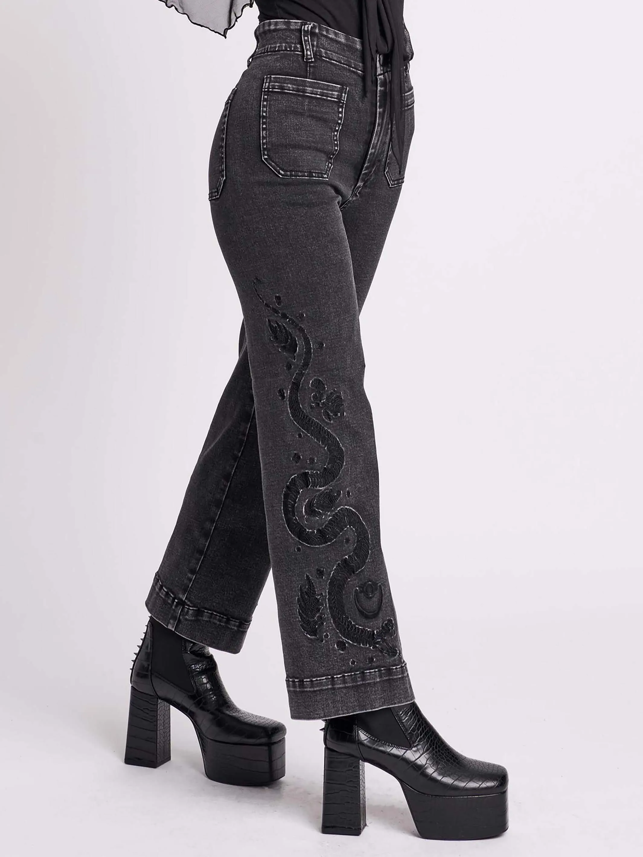 Distressed Embroidered Jeans