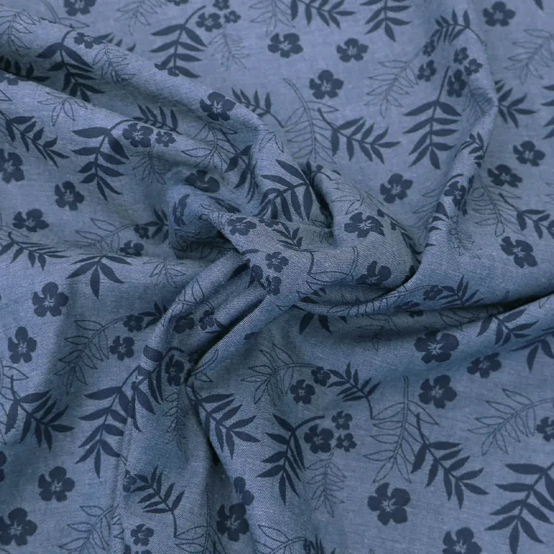 Dressmaking Cotton Indigo Dyed Chambray - Blue - Navy Flower