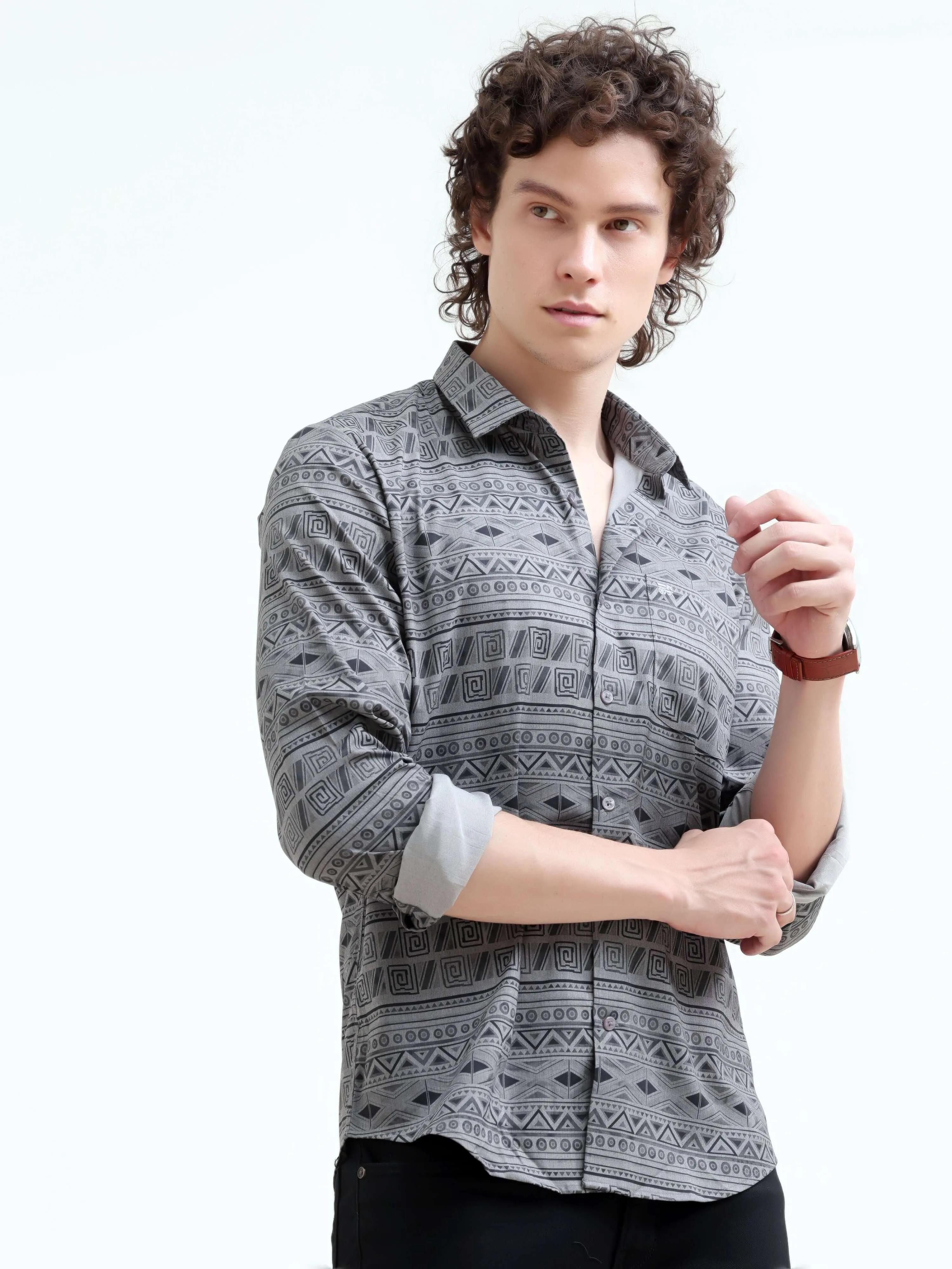 Dusky gray trib geometric printed shirt