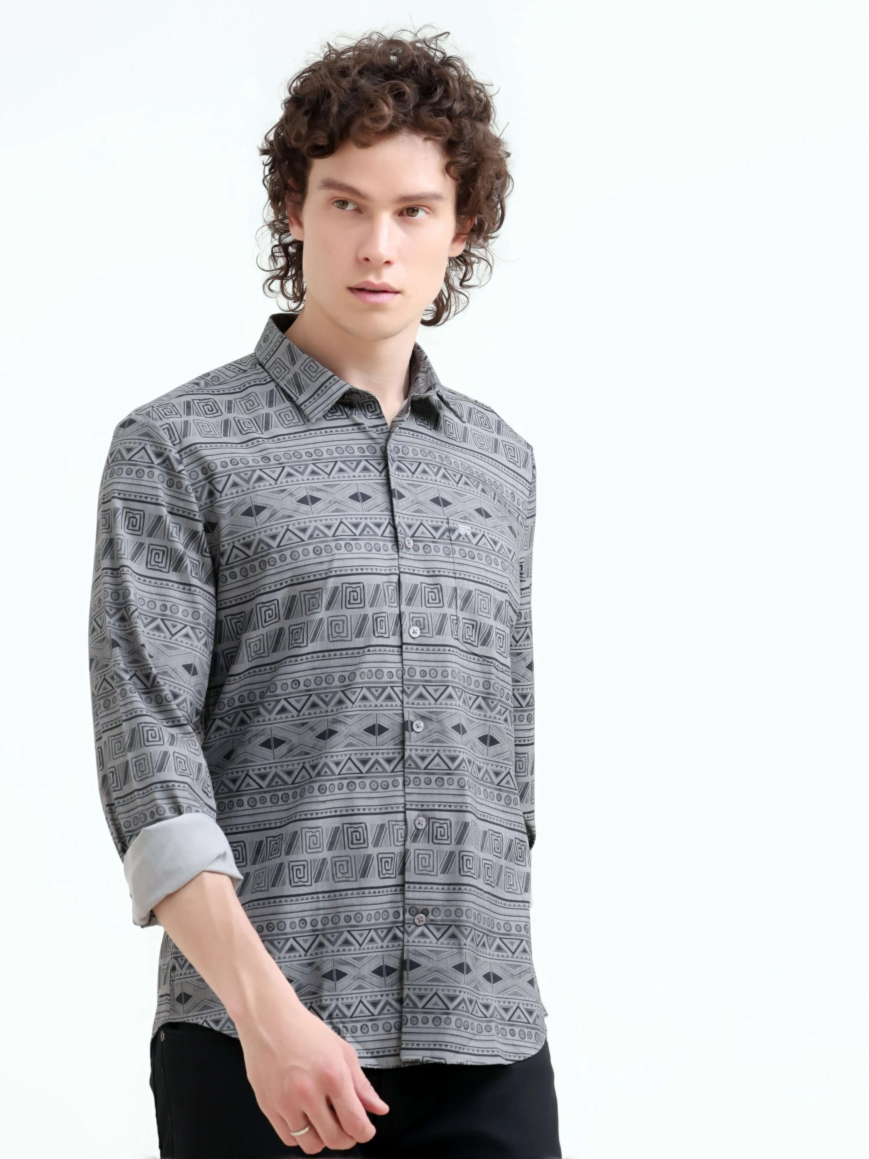 Dusky gray trib geometric printed shirt