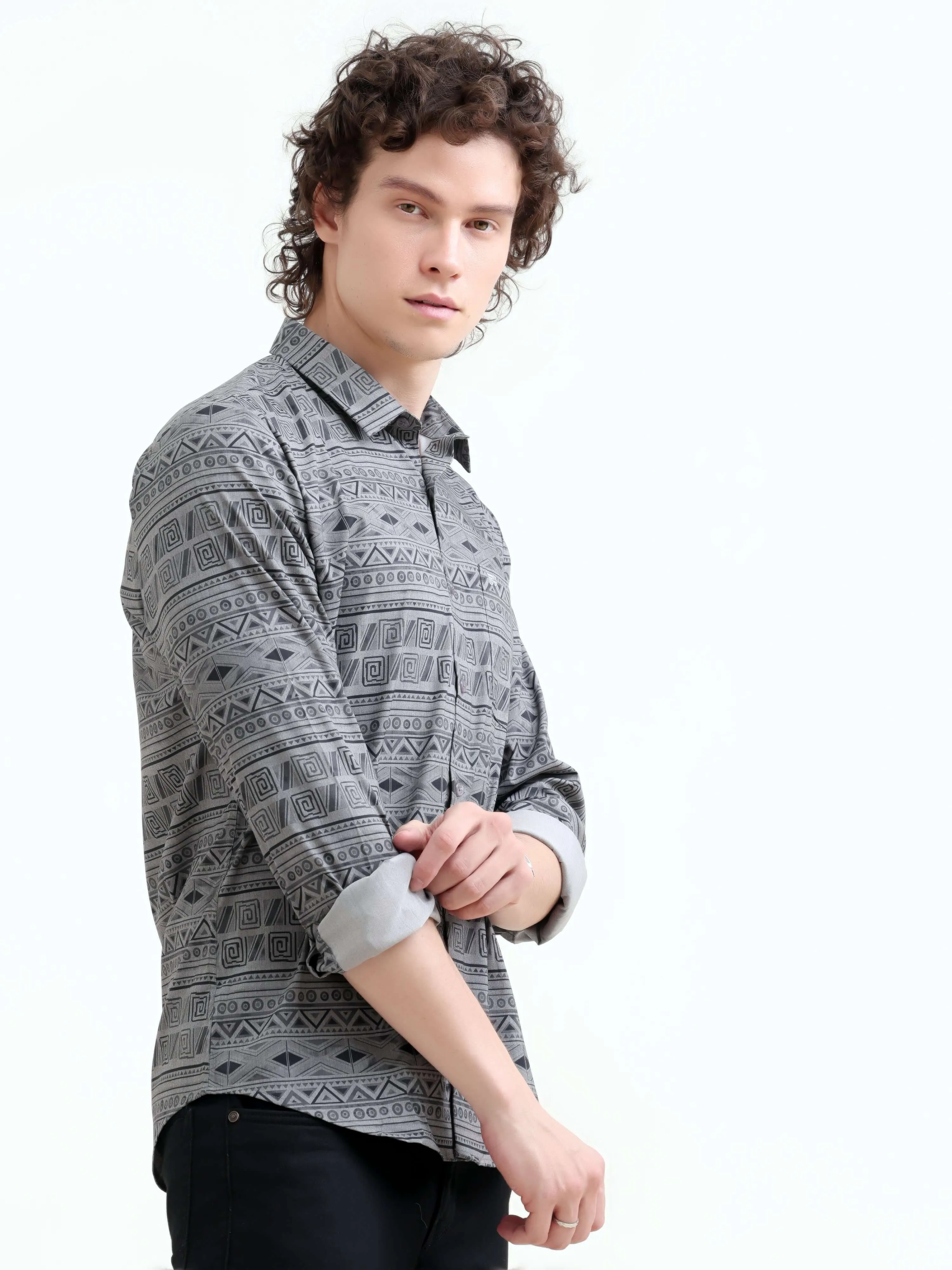 Dusky gray trib geometric printed shirt