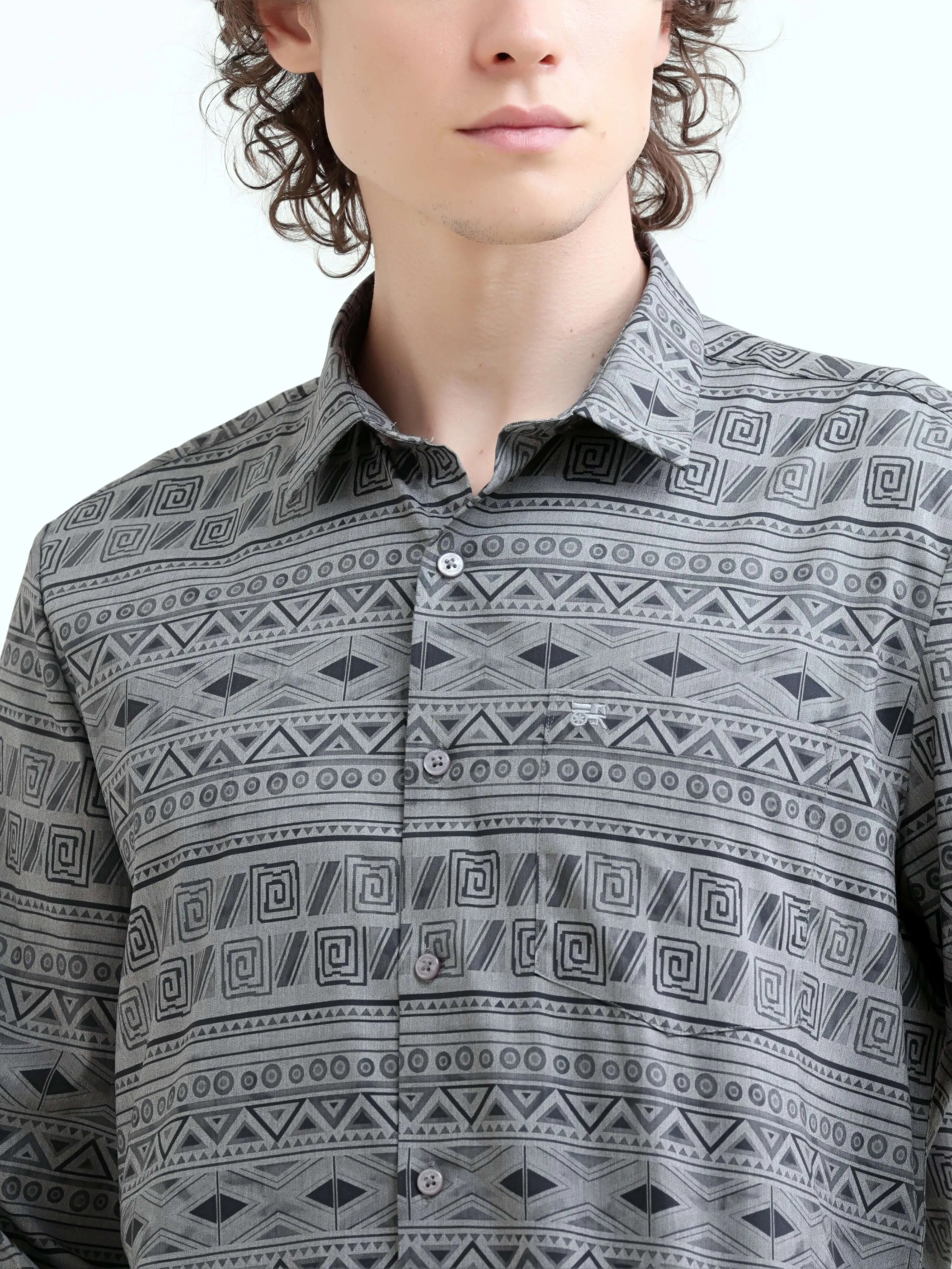 Dusky gray trib geometric printed shirt