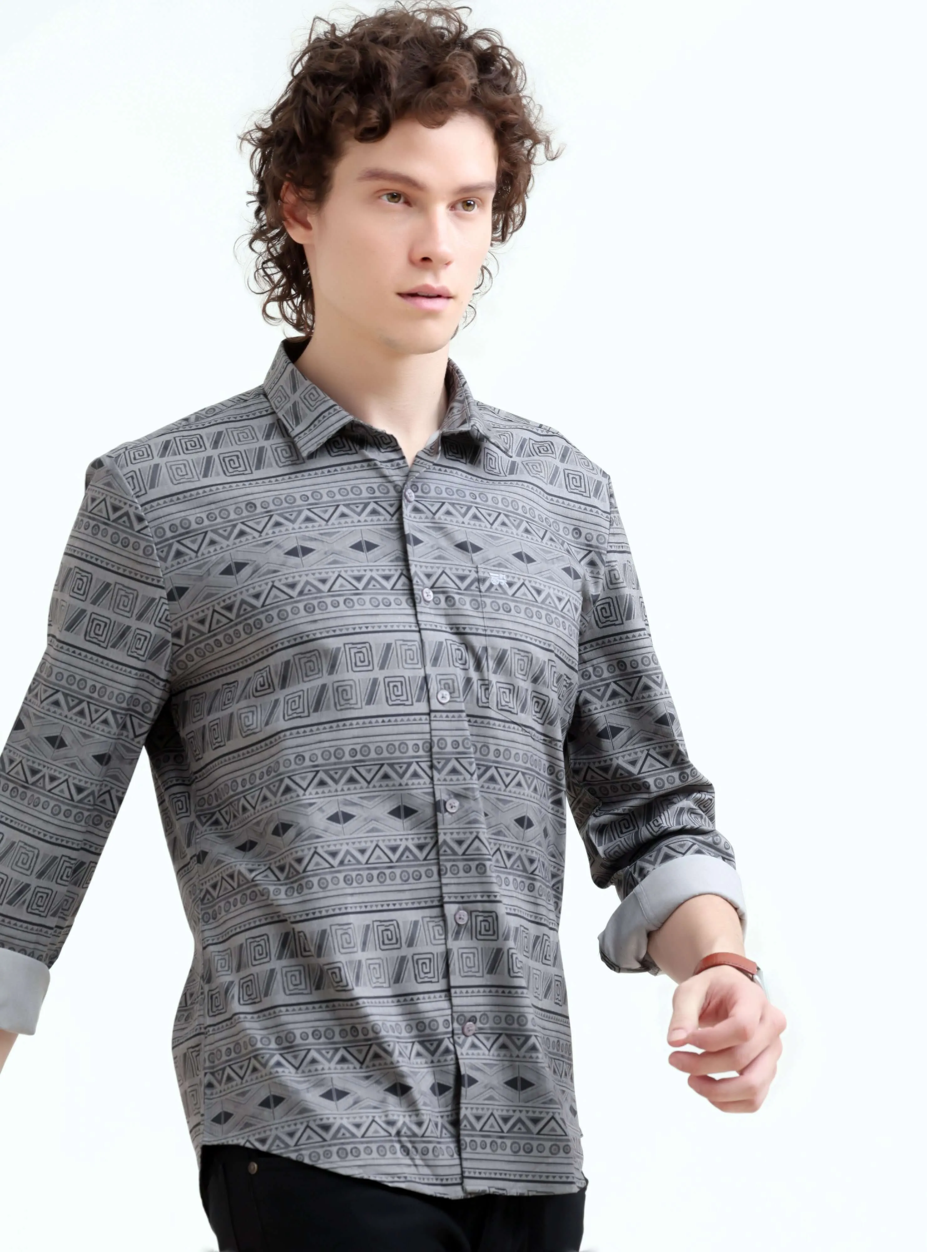 Dusky gray trib geometric printed shirt