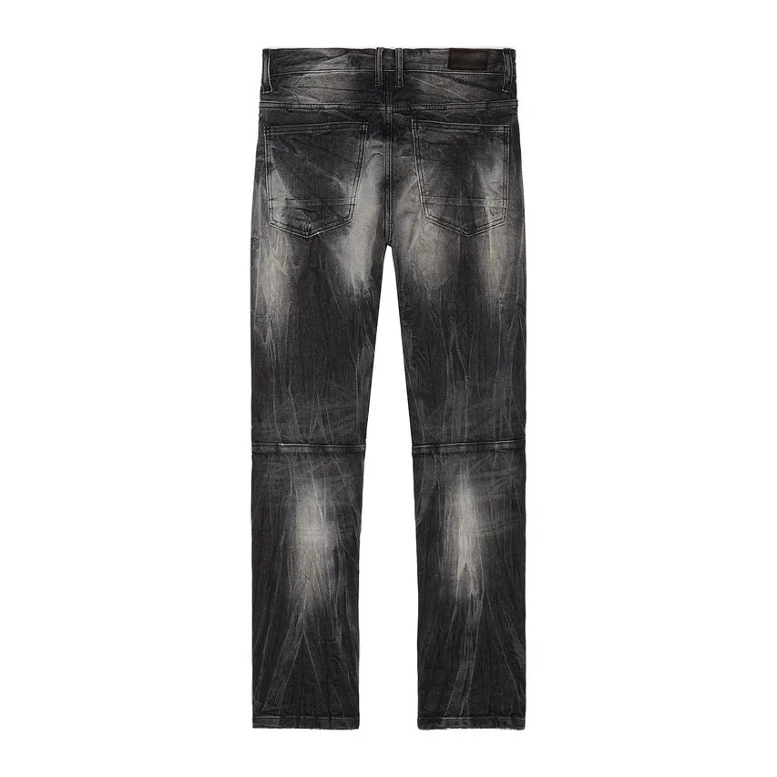 Embroidered Patched Racing Denim Jeans - Moon Black