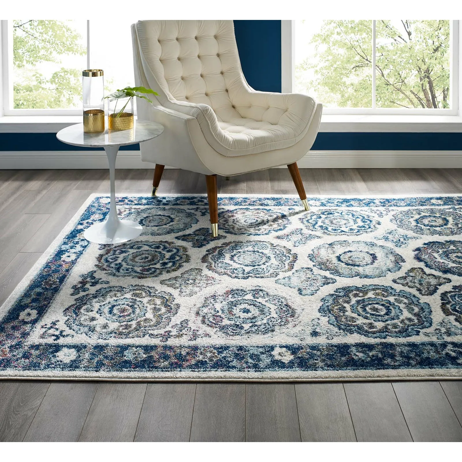 Entourage Odile Distressed Floral Moroccan Trellis Area Rug