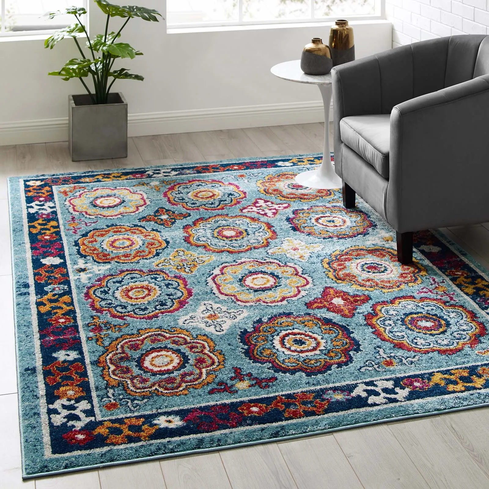 Entourage Odile Distressed Floral Moroccan Trellis Area Rug