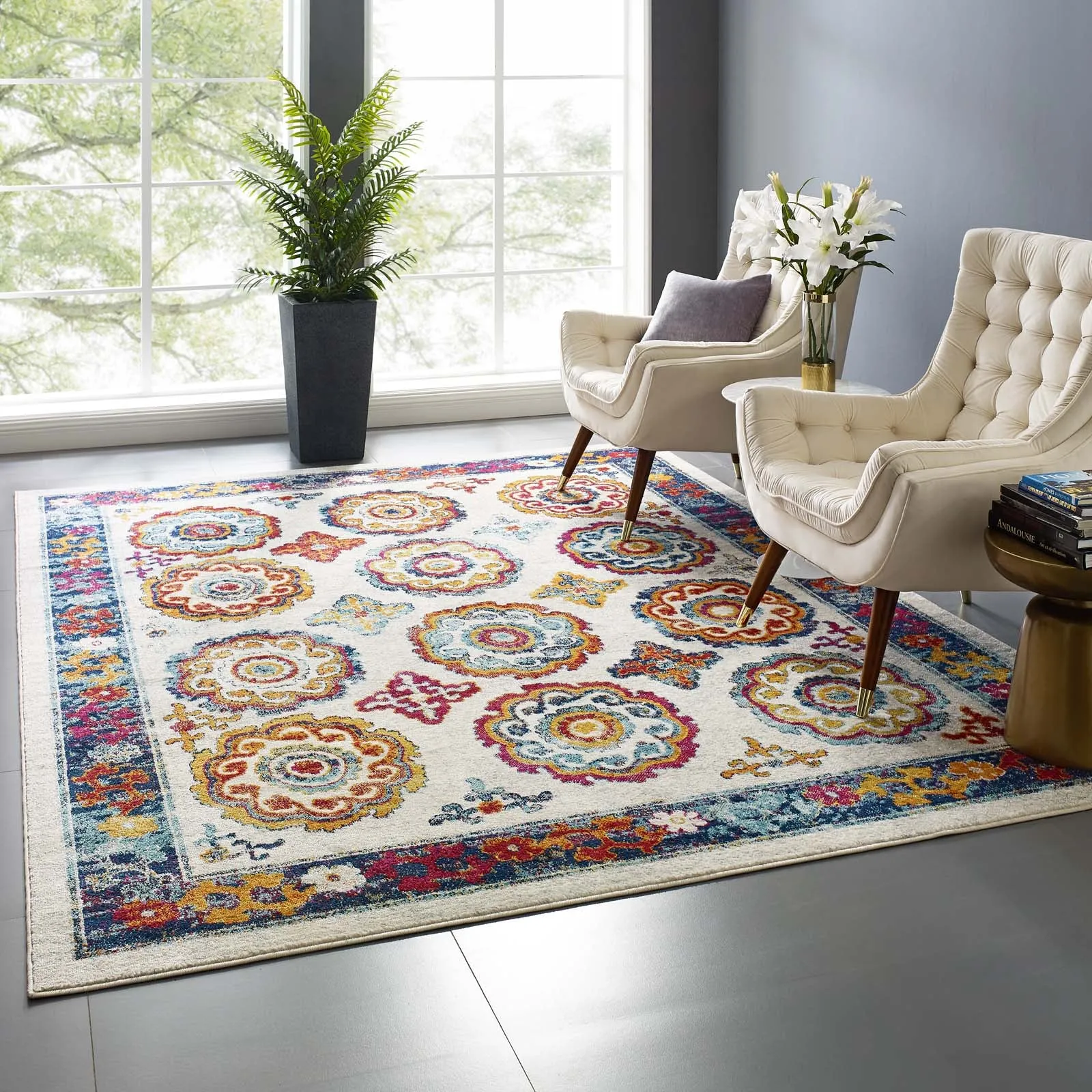 Entourage Odile Distressed Floral Moroccan Trellis Area Rug