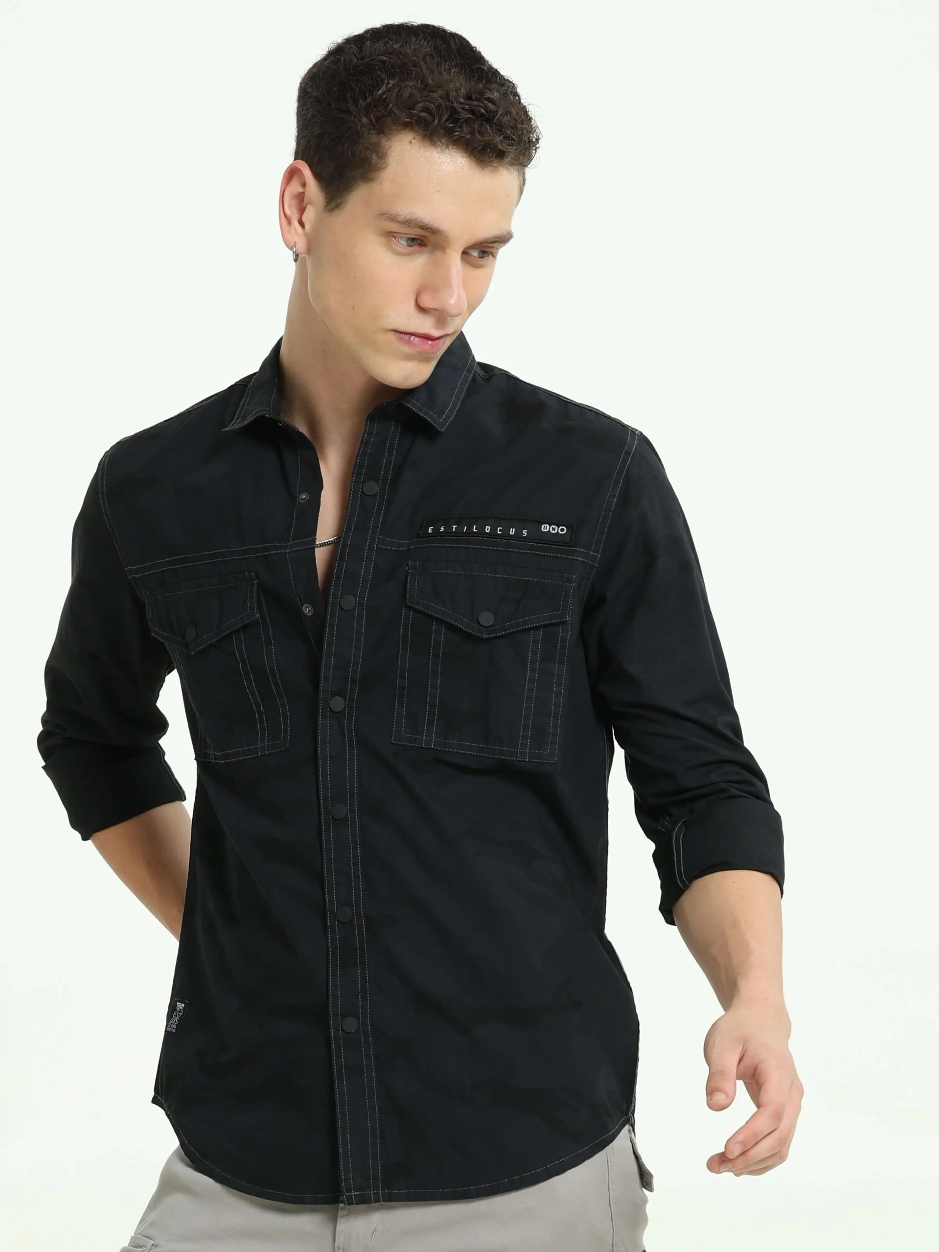 ETLS/72 Camo Cargo military black shirt