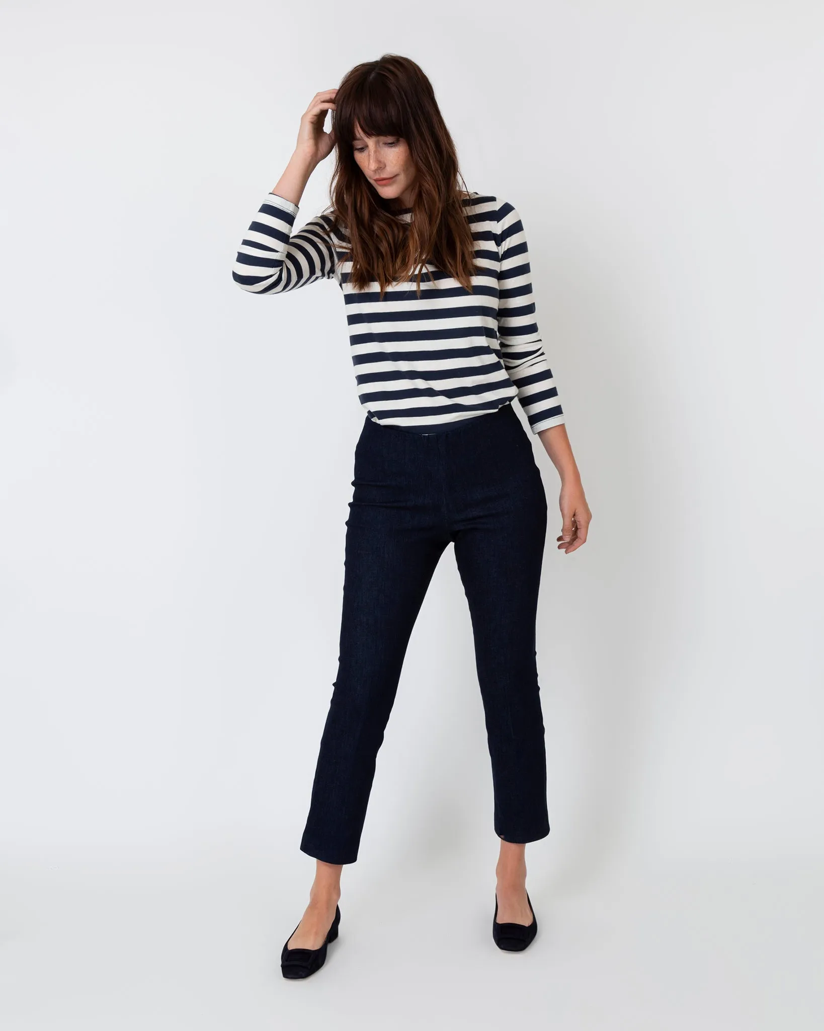 Faye Flare Cropped Pant in Indigo Stretch Denim