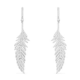 Feather Drop Earrings - Silver