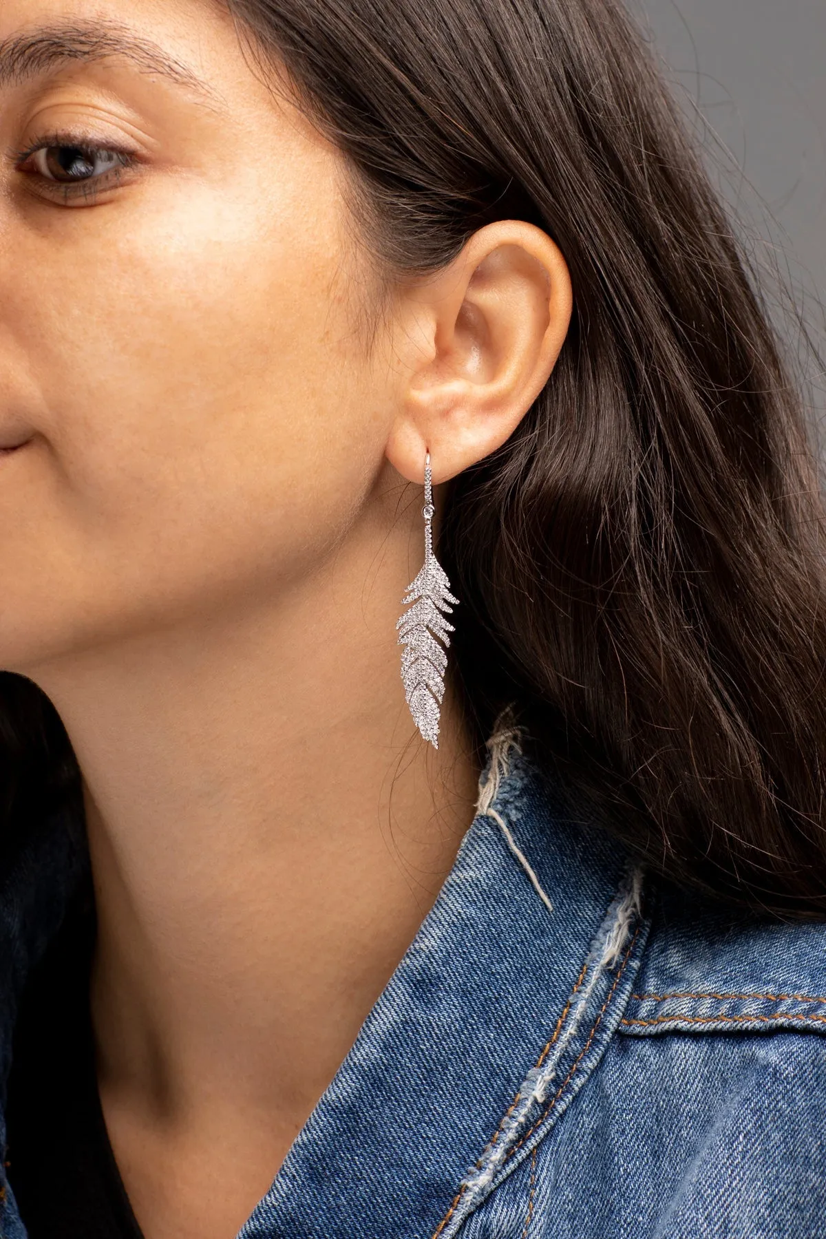 Feather Drop Earrings - Silver