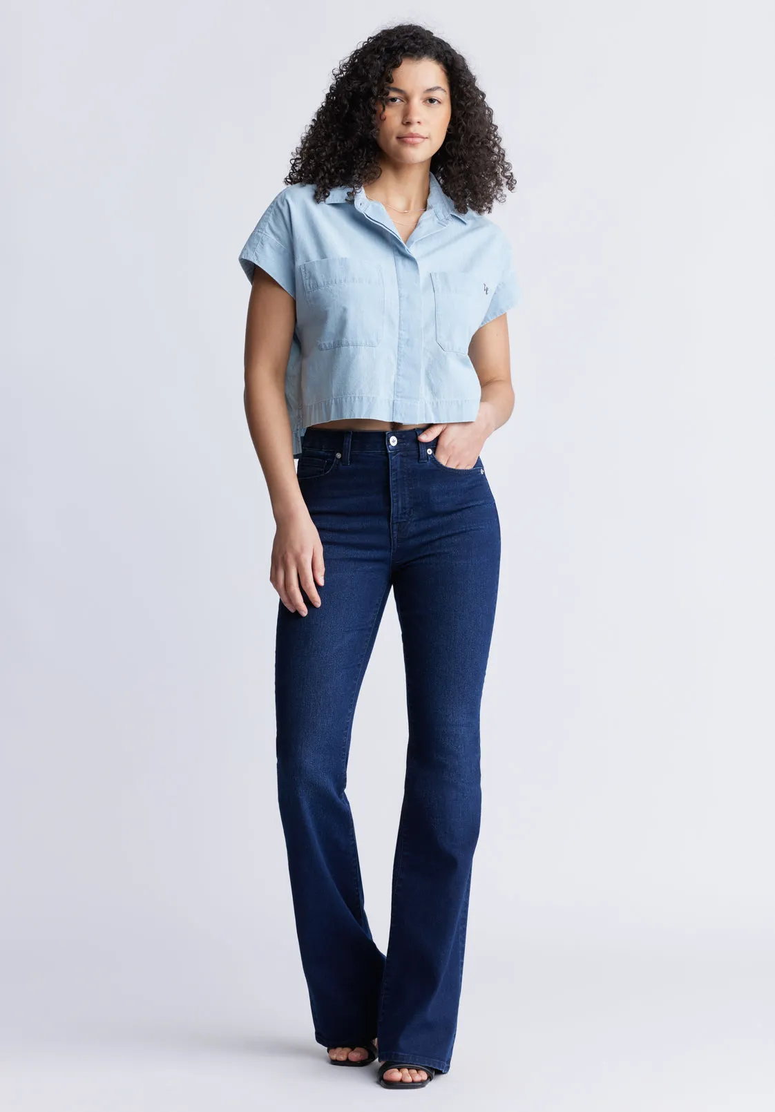 Fenella Women's Short Sleeve Crop Shirt, Blue - WT0088S