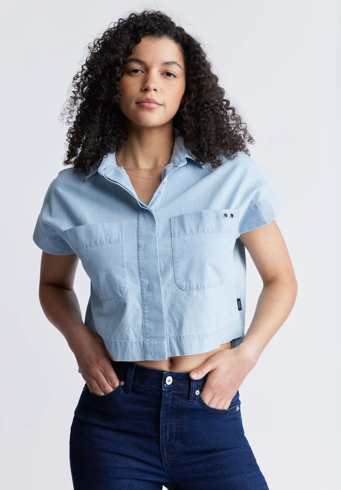 Fenella Women's Short Sleeve Crop Shirt, Blue - WT0088S