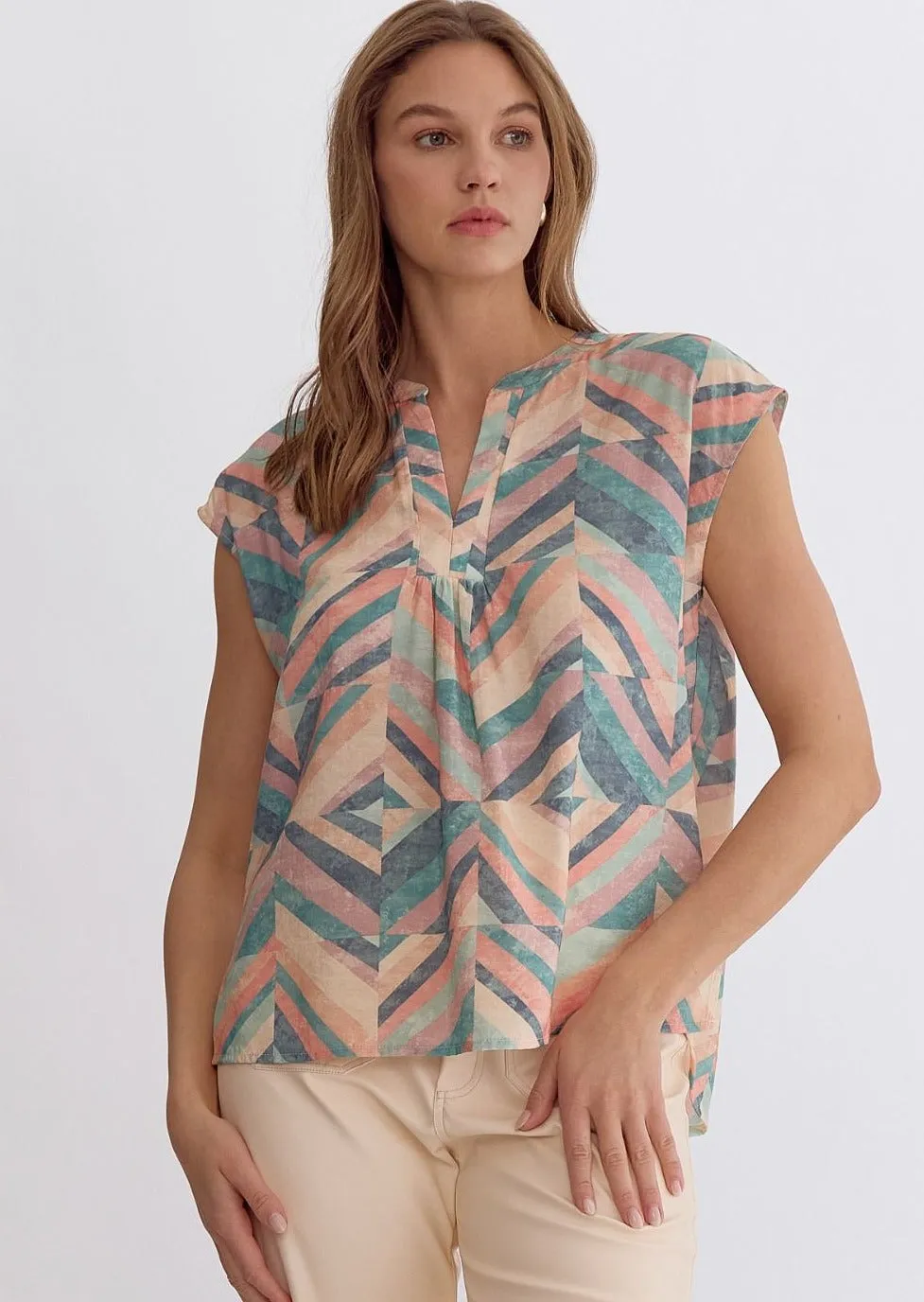 FINAL SALE - Peach Printed Top