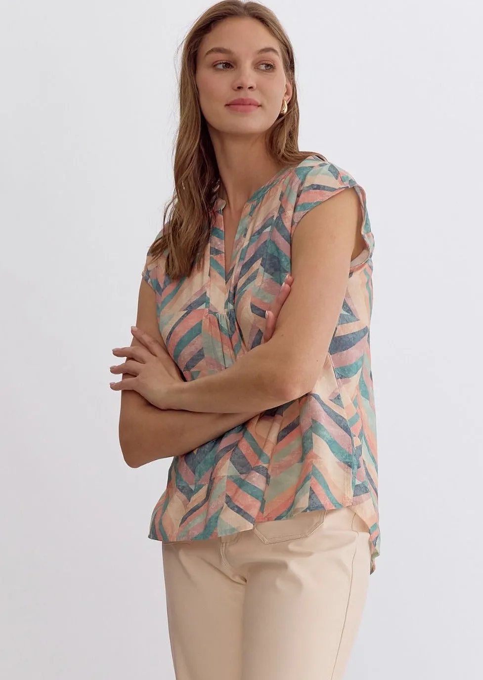 FINAL SALE - Peach Printed Top