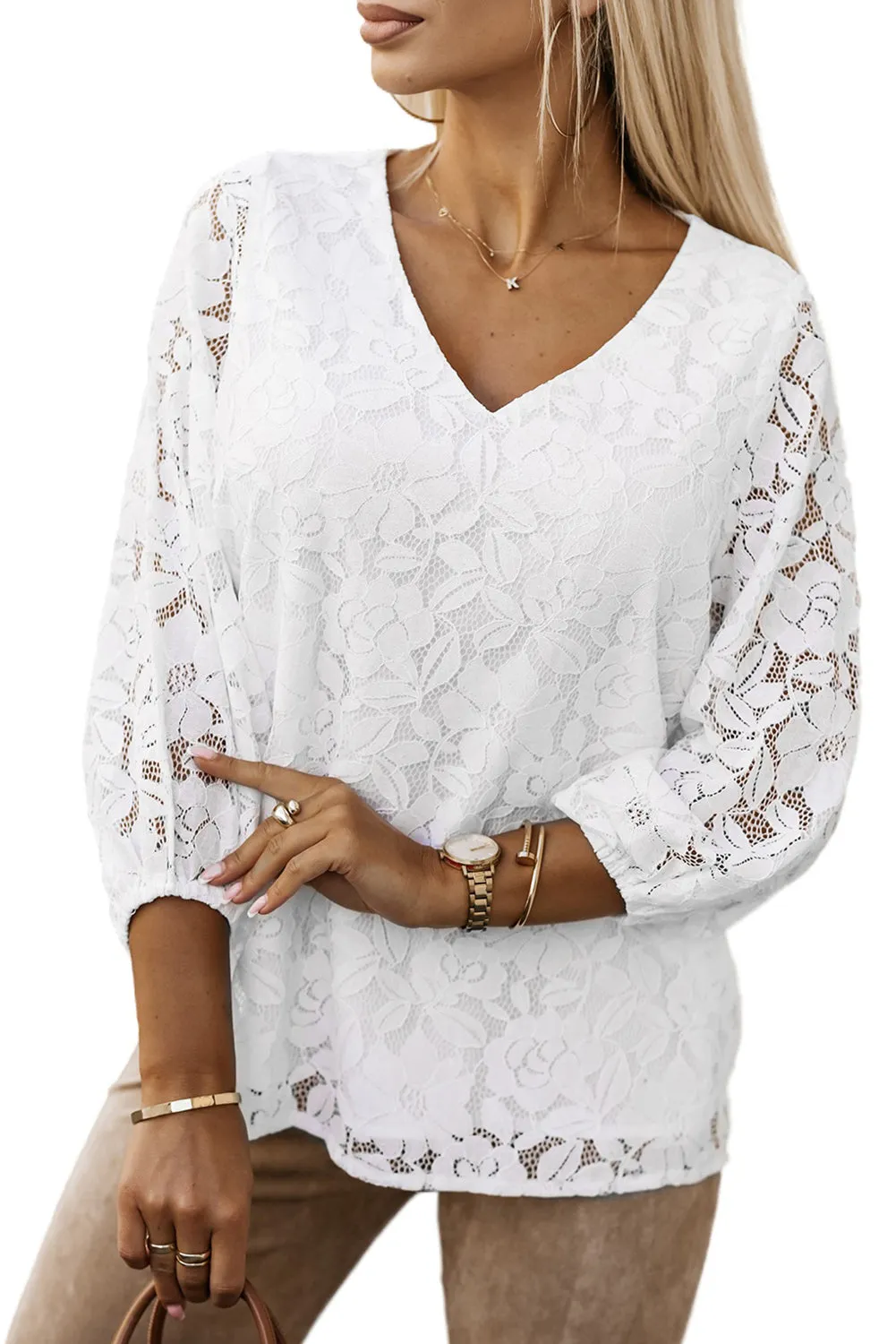 Floral Lace Fit V Neck Top