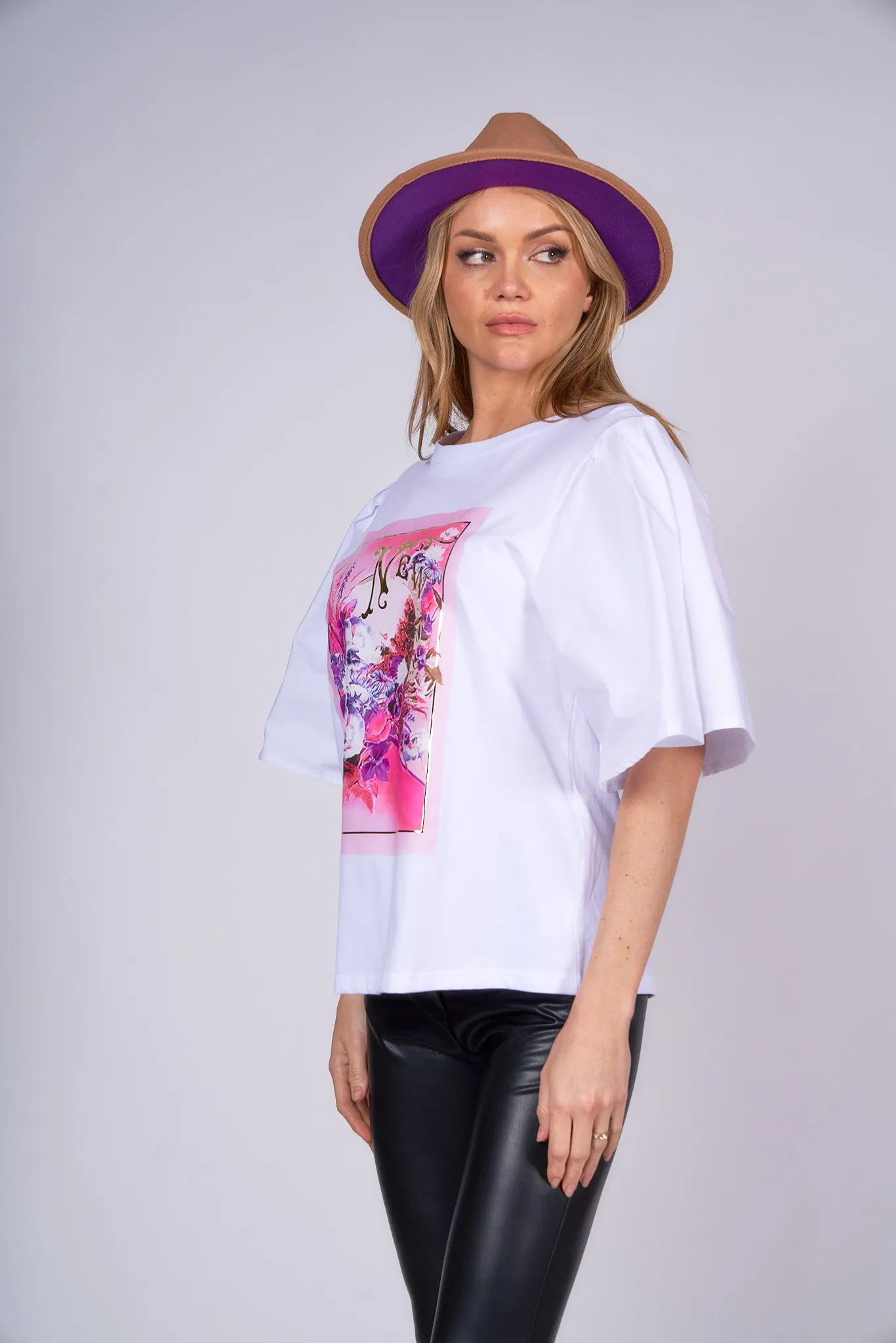 Floral Printed Puff Sleeve T-Shirt