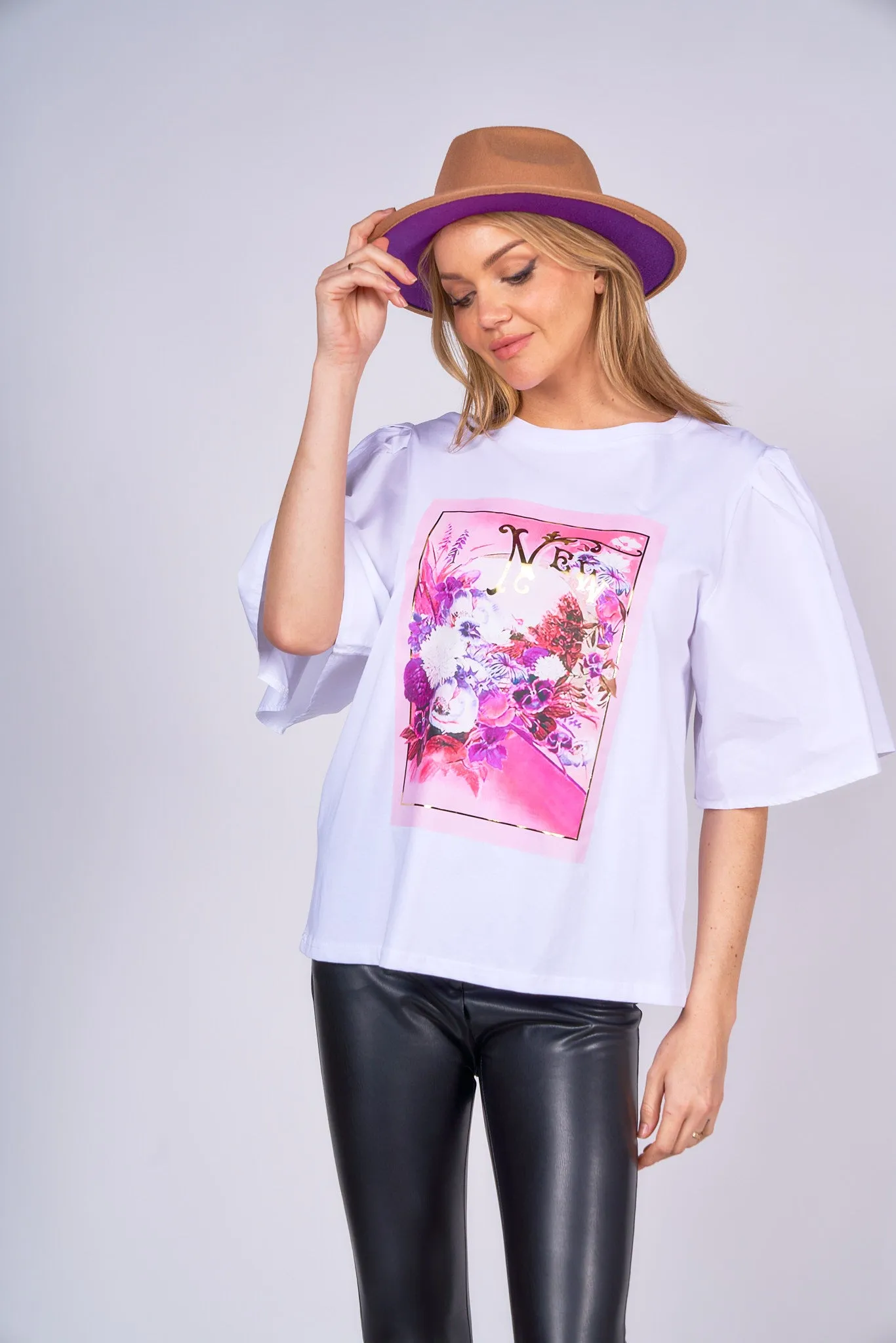 Floral Printed Puff Sleeve T-Shirt