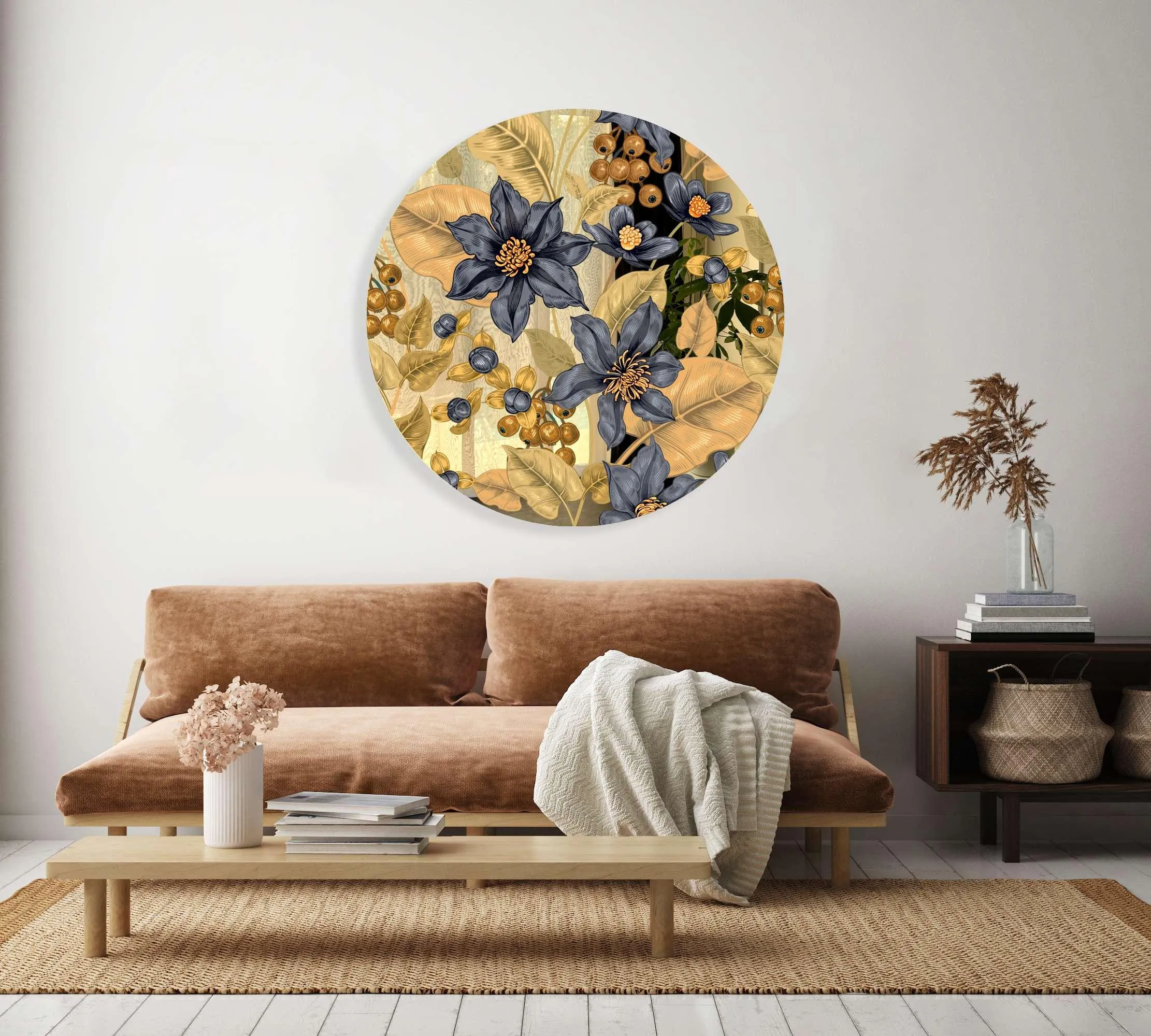 Flowers and Berries Printed Mirror Acrylic Circles