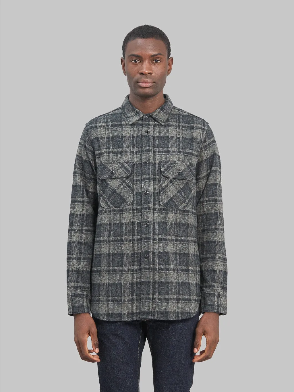 Fob Factory F3497 Nel Check Work Shirt Grey