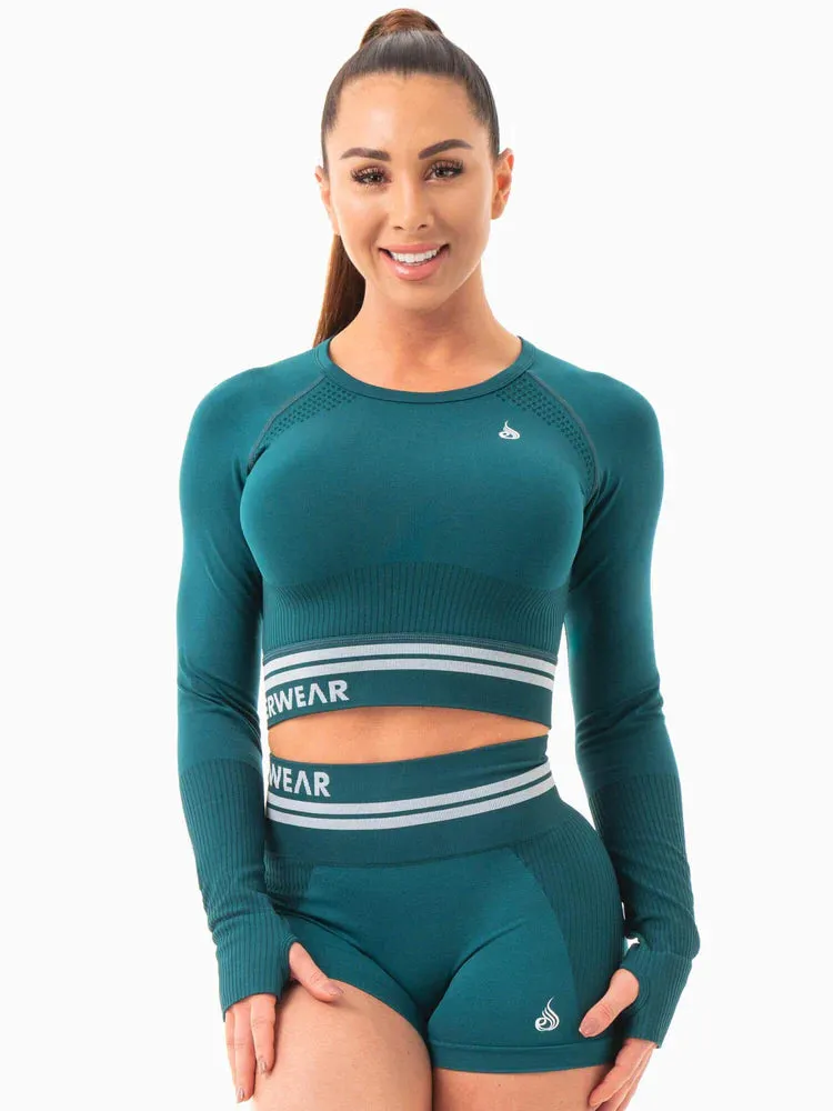 FREESTYLE SEAMLESS LONG SLEEVE CROP - EMERALD GREEN